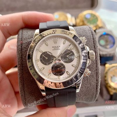 Fake Rolex Daytona Rubber Strap Silver Dial 40mm Wrist